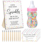 122 Pcs Baby Shower Games Guess How Many Sprinkles Included Standing Sign 100 Guessing Cards 20 Pencils 1 Baby Bottle For Gender Reveal Party Favor No Sprinkles(Pink)