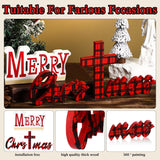 Merry Christ Mas Wooden Table Sign Christian Jesus Christmas Red Nativity Cross Religious Gifts Buffalo Plaid Tabletop Decor Faith Blessed Cross Art Centerpieces For Church Home Room Decor