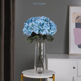 Artificial Flowers Silk Hydrangea Arrangements 1Bouquet With 5 Big Heads Fake Flower Bunch For Women Bedroom Wedding Cabin Decor Diy(Light Blue)
