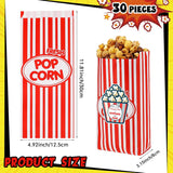 Set Of 30 Valentines Paper Popcorn Bags With Stickers, 11.8In Tall Large Capacity Popcorn Containers With Stickers For Valentine'S Day Gift Party Favors Movie Nights Decorations