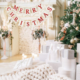 Christmas Burlap Banner Felt Merry Christmas Banner Pre-Assembled White Red Xmas Bunting Garland Celebration Hanging Decorations For Christmas Party Supplies Home Decoration