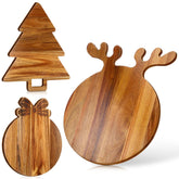 3 Pcs Christmas Cutting Board Charcuterie Board Xmas Tree Antler Wreath Handle Acacia Wood Large Round Decorative Serving Tray For Pizza Bread Cheese Fruit Gift For Christmas