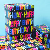 Birthday Wrapping Paper Roll, Gift Wrapping Paper With Grid Cut Lines, Colorful Happy Birthday Pattern For Boys Girls, 17 Inch X 32.8 Feet Per Roll For Party, Baby Shower