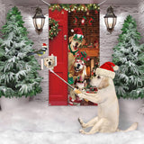 Christmas Door Cover Decoration Funny Merry Christmas Door Cover Backdrop Cute Santa Dog Background For Xmas Holidays New Year Party Winter Decoration 70 X 35 Inch