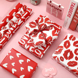 3 Rolls Valentine'S Day Wrapping Paper - Mini Roll - 17 Inch X 16.4 Ft Love Heart Lip Print Gift Wrap Paper Red Art Paper For Wedding Anniversary Diy Crafts Baby Shower Birthday
