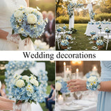 10 Pcs Hydrangea Artificial Flowers With Stems, Consisting Of 3 Roses 6 Hydrangeas 1 Bunch Of Chrysanthemums, Bouquet For Home Wedding Party Table Centerpieces (10, Blue)