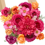 Artificial Hot Pink & Orange Flowers, Magenta Silk Fake Flowers, Autumn Faux Flowers For Wedding Bouquet, Table Centerpieces, Home Decor