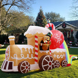 10 Ft Long Christmas Inflatables Train Decorations, Gingerbread Train Blow Up Outdoor Inflatable Decor With Built-In Led