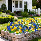 16 Bundles Artificial Flowers For Outdoors, Uv Resistant Silk Faux Flowers For Outside Planters,Garden,Porch,Patio,Yard,Home Decor(Blue&Yellow)