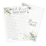 Who Knows The Bride Best, Greenery Bridal Shower Games Cards, 30 Guests Elegant Wedding Activity For Bachelorette Engagement Party Decorations Favors- B07