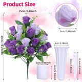 Set Of 2 Artificial Cemetery Flowers, Grave Memorial Flowers With Vase, Outdoor Grave Decorations Roses For Cemetery Headstones Decoration (Purple)
