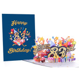 3D Pop Up Happy 83Rd Birthday Card – Blue Design With Glitter Numbers, Balloons, Cakes & Gifts – Unique Bday Card For Dad, Mom, Husband, Wife, Man Or Woman – 5" X 7"