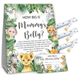 Safari How Big Is Mommy'S Belly Jungle Animals Baby Shower Gender Neutral Game Includes 5.6" X 7" Standing Sign And 50 Guessing Cards, 3 Rolls 60" Measuring Tapes