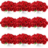 120 Pcs Artificial Rose Flowers Bouquet Silk Realistic Flowers Bulk Centerpieces Diy Bride Fake Rose For Home Bridal Wedding Party Decorations(Red)