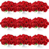 120 Pcs Artificial Rose Flowers Bouquet Silk Realistic Flowers Bulk Centerpieces Diy Bride Fake Rose For Home Bridal Wedding Party Decorations(Red)
