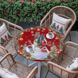 Christmas Snowman Round Table Cloth Fitted Tablecloth,Xmas Tree Wreath Red Table Cover With Elastic Edge Waterproof Table Cloth,Pine Cone Light Ball Circle Table Covers For Kitchen Indoor 36-44In