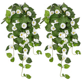 Fake Hanging Flowers 2 Pack 25.6" Artificial Morning Glory Silk Floral Bush Faux Hanging Vine Plants Outdoor Fake Flowers For Home Office Outside Planter Porch Patio Yard Garden Decor(White)