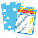 30 Baby Shower Guess Who Mom Or Dad Game, Sky & Clouds Theme 5 X 7 Inches Double Sided Fill-In Game Cards For Boys Or Girls, Gender Neutral Party Favor & Supplies-D03