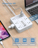 Power Strip 12 Outlets 6 USB Ports 2 USB C 10 Ft Extension Cord Flat Plug