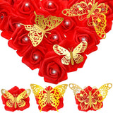 100 Pack Pink Red Roses Artificial Flowers Heads Foam Fake Rose Butterfly Diamond Pins For Diy Holiday Wall Bridal Shower, Wedding Bouquet Decoration (Red)