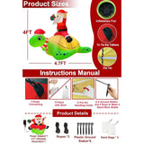 5 Ft By 4 Ft Christmas Inflatables Santa Ride On Sea Turtle With Led Lights, Outdoor Christmas Inflatables With Sandbag