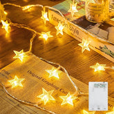 17FT Battery Operated Star String Lights 50 LED Warm White Fairy Lights with Timer Waterproof for Bedroom Patio Wedding Ramadan Decor