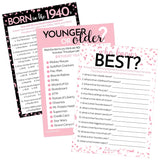 Pink And Black 80Th Birthday Party Games Bundle - Set Of 3 Birthday Games For Adults - 20 Guests, Born In The 1940S Theme