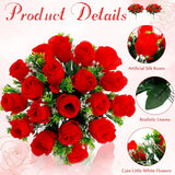 2 Bouquets Christmas Cemetery Flowers For Grave Memorial 18 Heads Artificial Flowers Cemetery Day Silk Grave Faux Roses Arrangements For Christmas Headstones Tombstone Decor(Red)