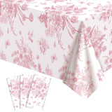3 Pcs Pink Floral Plastic Tablecloths, Disposable Wedding Table Cloth