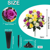 Cemetery Flowers For Grave,Artificial 24 Heads Large Chrysanthemums Rose Daisy With Cemetery Vase,Artificial Cemetery Flowers For Outdoor Grave Decorations (Purple, 24 Head)
