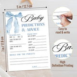 Predictions And Advice Cards, Blue Baby Shower Games For Boy, 25 Gender Neutral Cards, Blue Bow Gender Reveal Games Party Supply Kit, Baby Shower Decorations(5''X7'')-A20