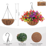 2 Set Artificial Outdoor Flowers With Hanging Basket, 2 Hanging Planters With 24 Pcs Flowers For Spring Summer Front Porch Garden Patio Home Decor (2, Red, Purple, Yellow, Rose Red)