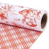 Reversible Christmas Wrapping Paper Roll, Mini Roll, Vintage Red Botanical Bird And Pinecone Design, Red White Plaid Pattern Gift Wrap Paper For Elegant Holiday Gifts, 17 Inches X 32.8 Feet
