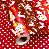 Reversible Christmas Wrapping Paper, Red Wrapping Paper, Metallic Foil Elegant Santa Sleigh, Snowman & Deer Design Christmas Gift Wrap For Holiday, New Year (Mini Roll, 17 Inch X 33 Feet)