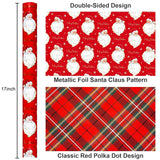 Red Christmas Wrapping Paper Roll, Santa Wrapping Paper, Retro Classic Red Santa Claus, Stewart Tartan Plaid Christmas Gift Wrap Sheets For Winter Holiday, Festive Decor (17 Inch X 33 Feet)