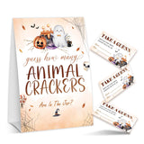 Halloween Baby Shower Games, Hilarious Guess How Many Animal Crackers For Pumpkin Gender Reveal Party Supplies Decorations, 1 Standing Sign + 50 Tickets - A08