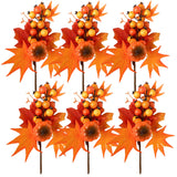 6 Pack Fall Stems Artificial Berry Picks Fall Picks With Pumpkin Maple Leaves Branches Decorations For Harvest Autumn Thanksgiving Day Flower Arrangements Wreaths Indoor Outdoor Home Decor