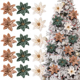 15 Pcs Christmas Poinsettia Artificial Flowers With Clips Christmas Tree Flowers Decor 5.5'' Vintage Poinsettia Xmas Tree Decoration For Xmas New Year Wedding Party (Elegant Color)