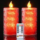 Battery Operated Candles With Remote, 2 Pcs Timer Flickering Led Fake Candles, Flameless Candle With Crystal Shell And Embedded Glitter For Wedding, Home & Christmas Decor, Red