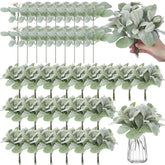 100 Pcs Artificial Flocked Lambs Ear Leaves Faux Greenery Stems Bulk Fake Flocked Oak Leaves Lambs Ear Leaf For Diy Wreath Wedding Flower Arrangement Table Decorations