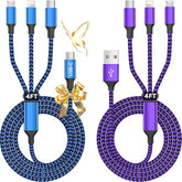 2 Pack 3 in 1 Multi Charging Cable USB A and USB C Universal Charger Cord 4FT for iPhone 17 16 15 iPad Galaxy Kindle