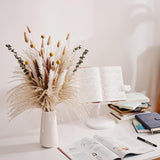 Natural Dried Pampas Grass Bouquet 78Pcs 17Inch Home Decor, White Pampas & Brown Pampas & Reed Grass & Bunny Tails Grass & Craspedia & Eucalyptus, Boho Wedding Decor Flowers Arrangement