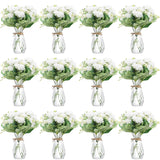 37 Pack Artificial Flowers With Bud Vase Bulk 24 Bundles Silk Bouquet 12 Plastic Clear Vase With 1 Rope Fake Flowers For Table Centerpiece Vases Wedding Party Decor(White,Hydrangea)