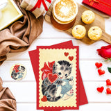 36 Pack Valentine'S Day Cards Vintage Heart Cat Greeting Cards With Envelopes & Stickers Blank Note Cards For Wedding Anniversary Party Supplies, 4 X 6 Inch