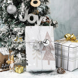 Christmas Silver Woodland Wrapping Paper Jumbo Roll, Christmas Tree Snowflakes Modern Plaid Grid Silver Foil Reversible Design For Festive Winter Holiday, Family Gathering,24 Inches X 100 Feet