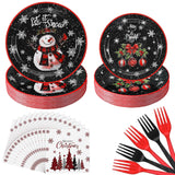 96 Pcs Merry Christmas Party Decorations For 24 Guests Snowman Christmas Paper Plates And Napkins Set Black Disposable Tableware Set Plates Napkins Forks For Xmas Winter Holiday Party Favors