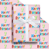7Th Birthday Wrapping Paper Roll - Pink Happy 7Th Birthday Gift Wrap For Age7 Girls Birthday Party - Mini Roll - 17 Inches X 16.4 Feet (23.2 Sq.Ft.)