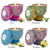 Aromatherapy Candle Stress Relief Gift Set, 4 Packs Of 4 Ounces, 100% Soy, Long-Lasting, Suitable For Family Fragrances, Holiday Decorations, Weddings (Lemon, Vanilla, Jasmine, Green Tea)