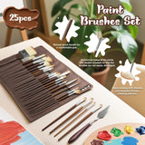 25 Pcs Paint Brush Set For Acrylic Painting,Oil Paint Brushes Soft Elastic Bristles With Excellent Paint Pickup, 2 Flat Brushes, 1 Palette Knife + Fabric Storage Bag
