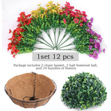 2 Set Artificial Outdoor Flowers With Hanging Basket, 2 Hanging Planters With 24 Pcs Flowers For Spring Summer Front Porch Garden Patio Home Decor (2, Red, Purple, Yellow, Rose Red)